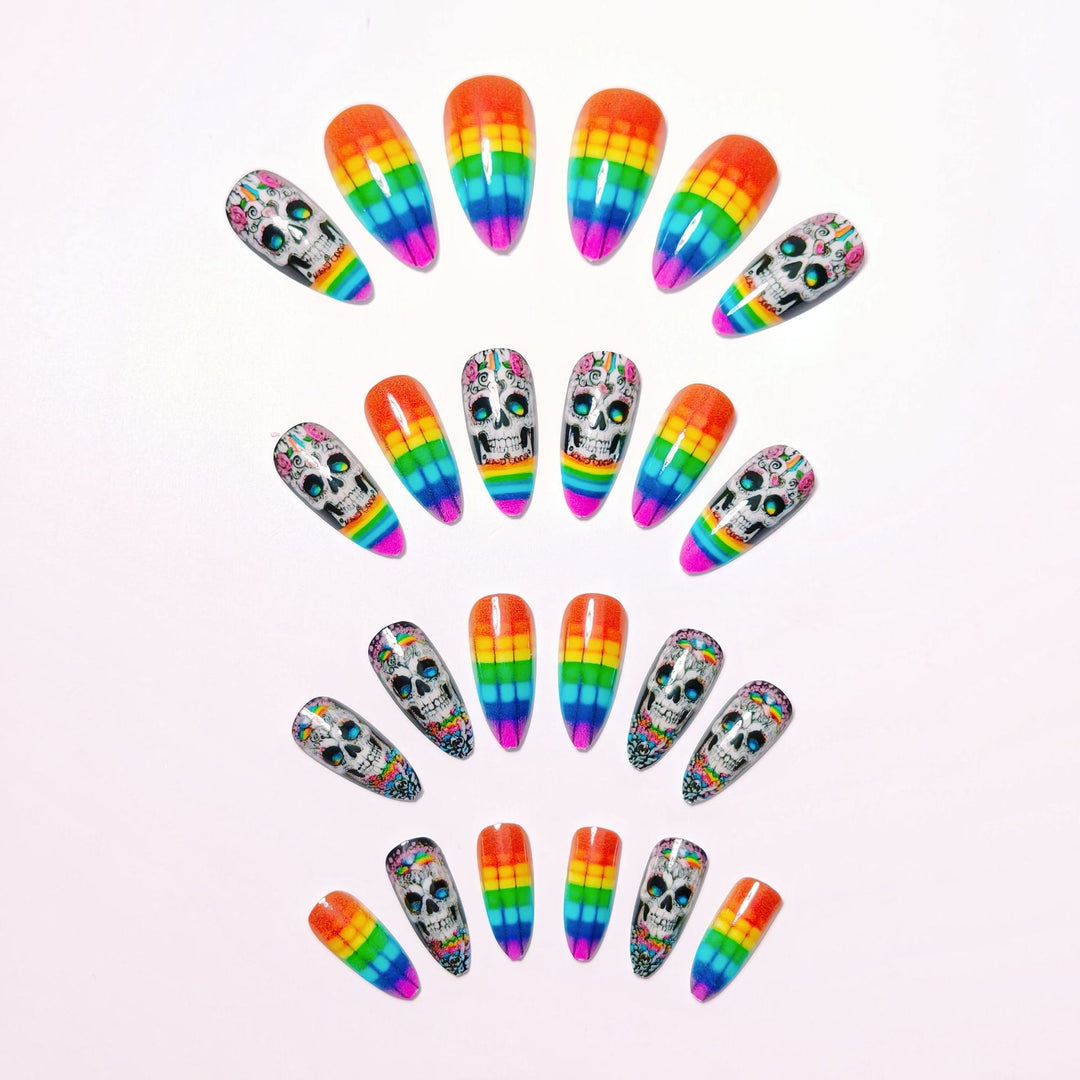 Creative artificial nails with skull design and rainbow colors Stornfield