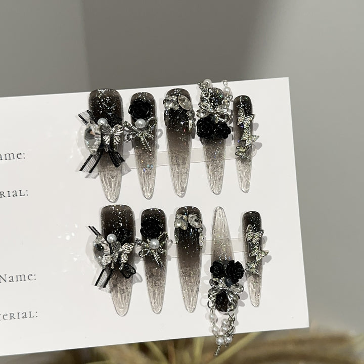 Elegant Rhinestone-Embellished Press-On Nail Extensions
