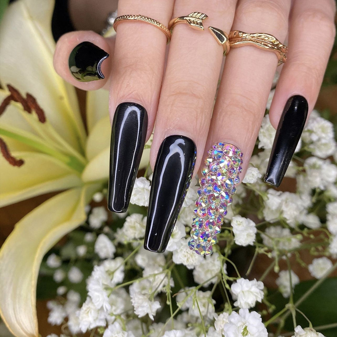 Glamorous Stiletto Press-On Nail Set with Rhinestone Accents