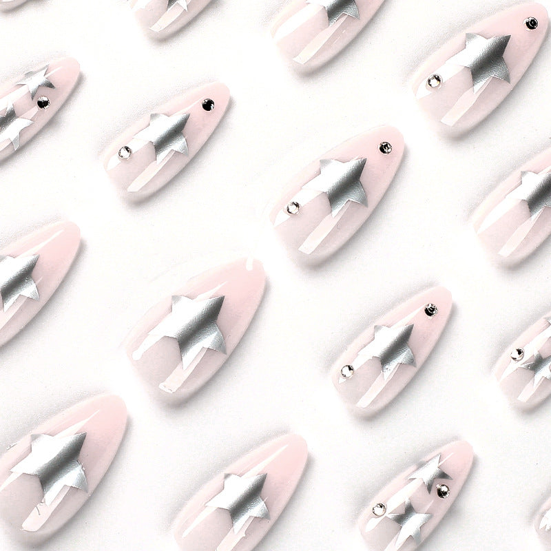 Artistic Nail Extensions with Silver Star Design Stornfield