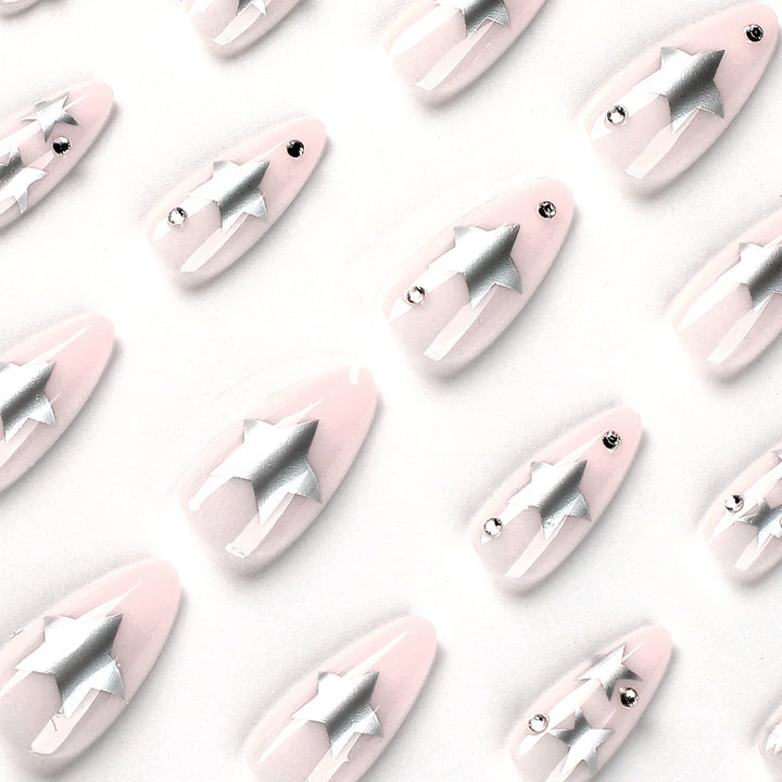 Artistic Nail Extensions with Silver Star Design Stornfield