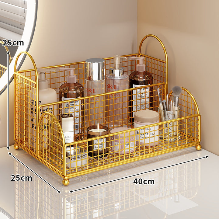 Curved Corner Triple-Tier Metal Mesh Vanity and Countertop Organizer