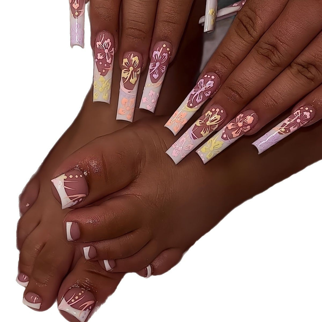Decorative Floral Press-On Pedicure Set Stornfield