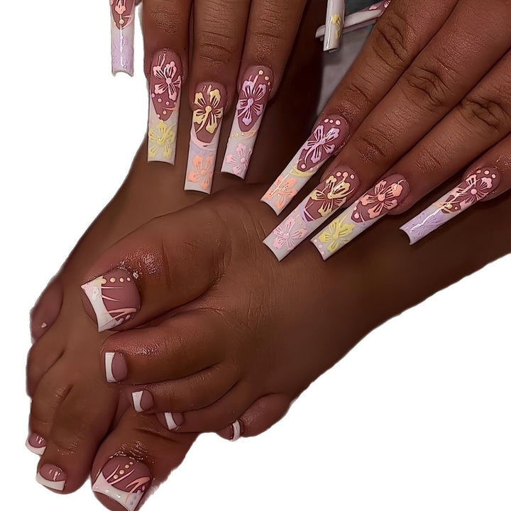 Decorative Floral Press-On Pedicure Set Stornfield