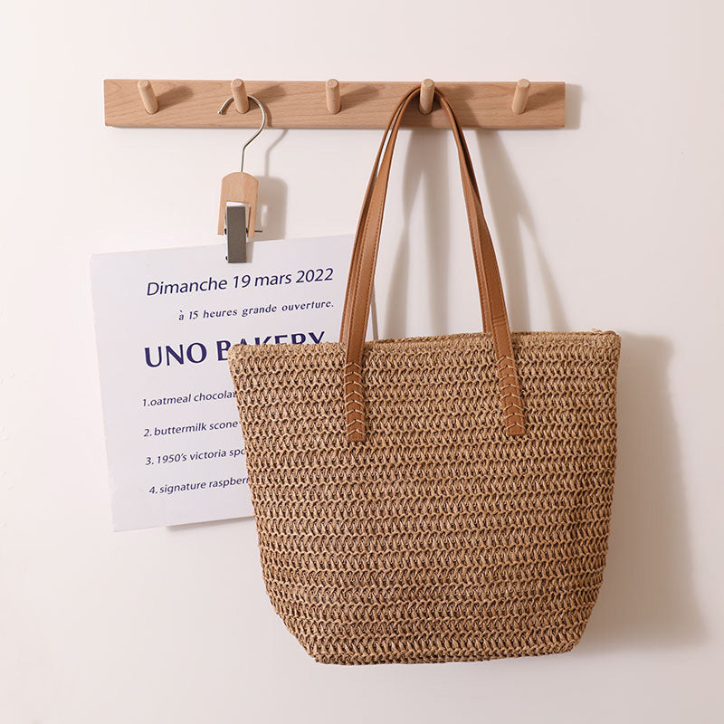 Giant Tote Bag Made of Woven Raffia with Leather Handles Stornfield