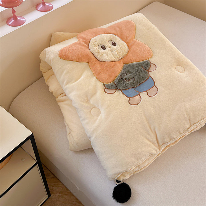 Plush Appliqué Teddy Microfiber Duvet Cover Set