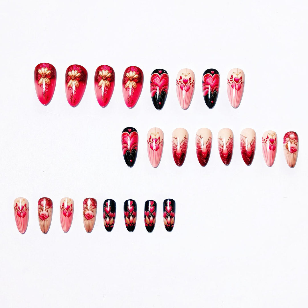 Artificial nails with romantic heart and floral designs Stornfield