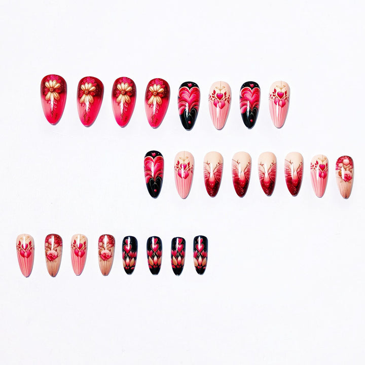 Artificial nails with romantic heart and floral designs Stornfield