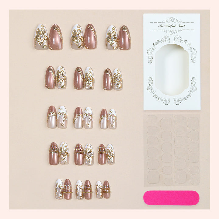 Artistic Press-On Nail Art Set with Elegant Floral Accents Stornfield