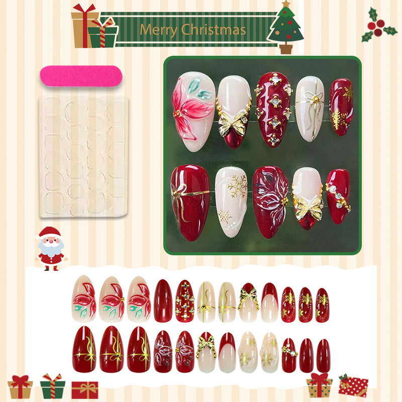 Artificial nail set with festive Christmas motifs and elegant embellishments Stornfield