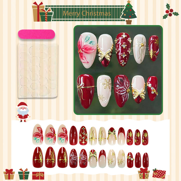 Artificial nail set with festive Christmas motifs and elegant embellishments Stornfield
