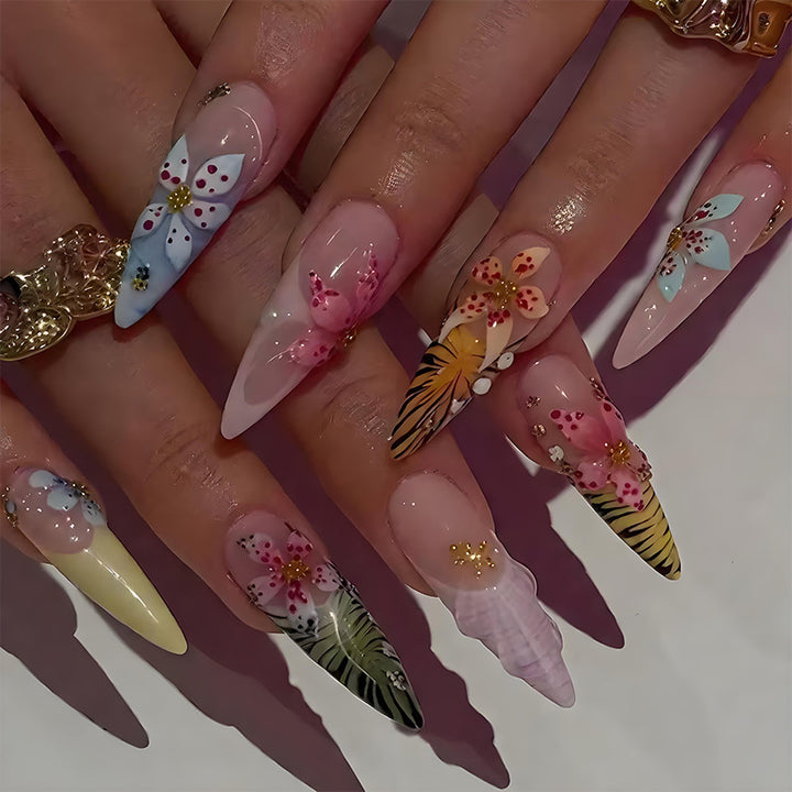 Nail art set with elegant floral designs Stornfield