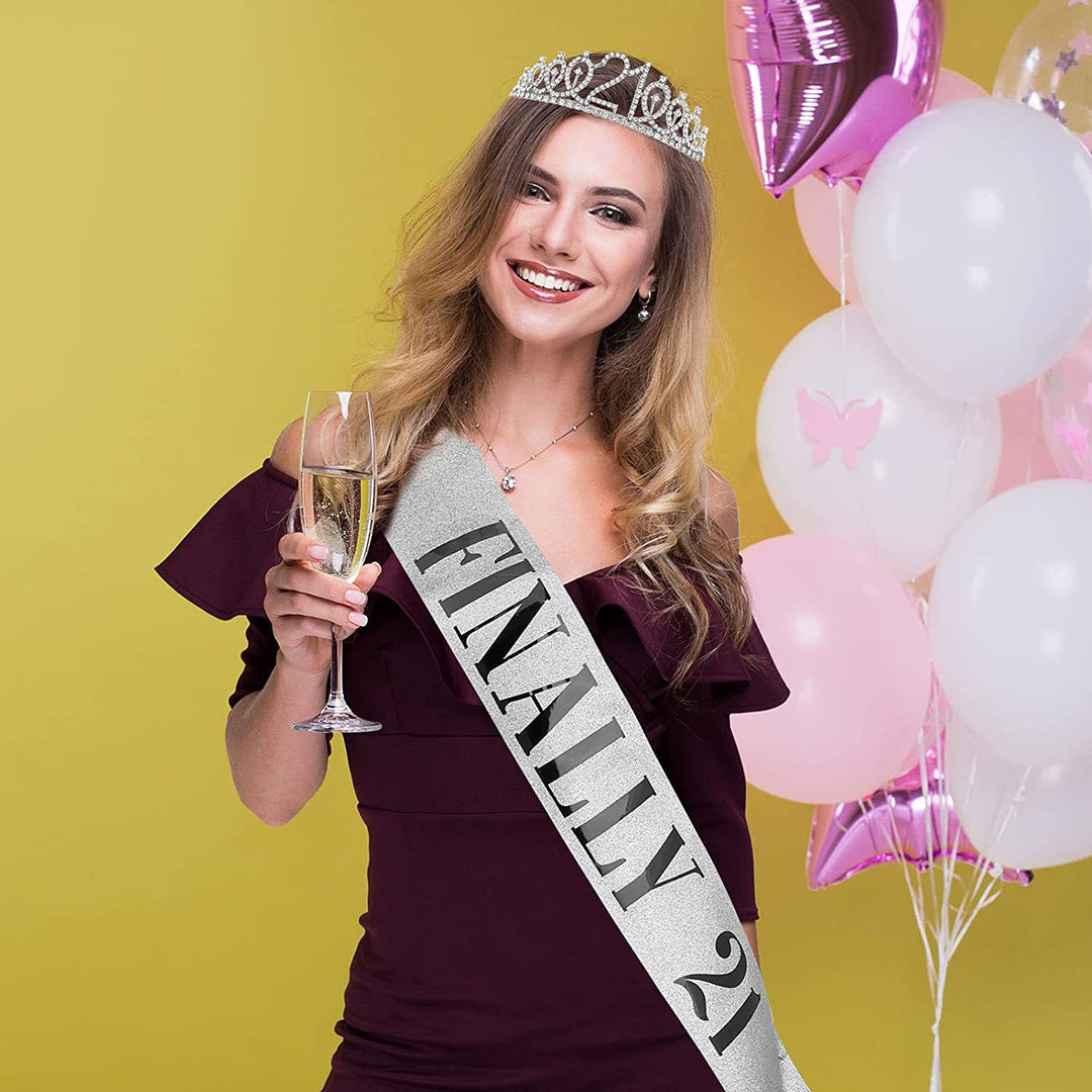 Girl Glittering Birthday Crown and Sash Set Stornfield
