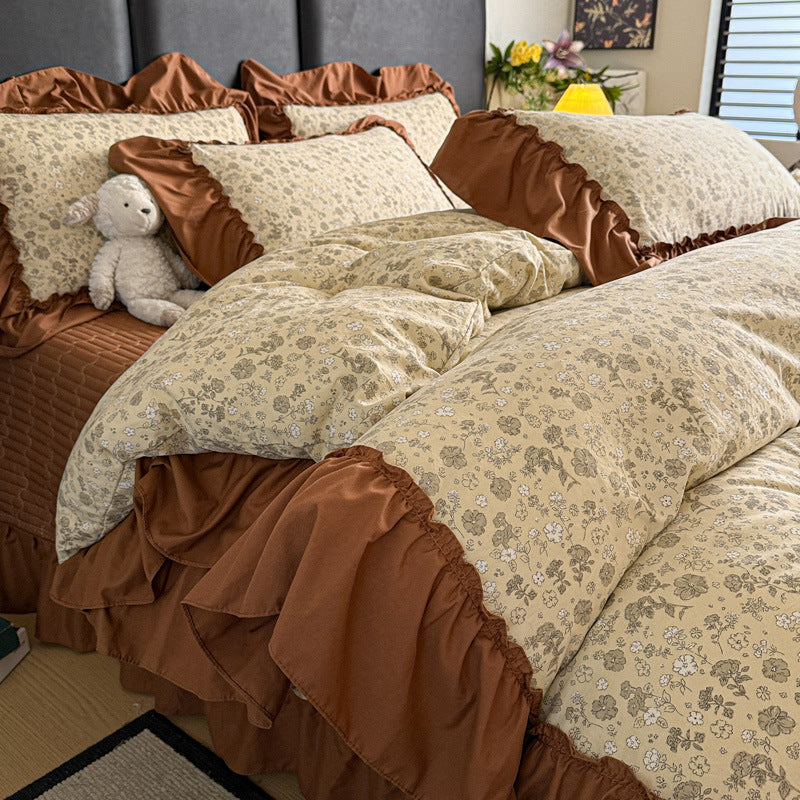 Vintage Floral Ruffled Duvet Cover Set