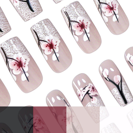 Floral Glitter Acrylic Nail Enhancements Stornfield