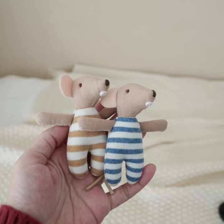 Handmade Linen Long-Limbed Bunny Doll with Embroidered Carrot Overalls