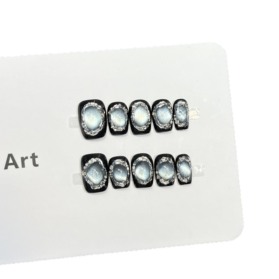 Glamorous Press-On Nail Art Set with Silver Accents Stornfield