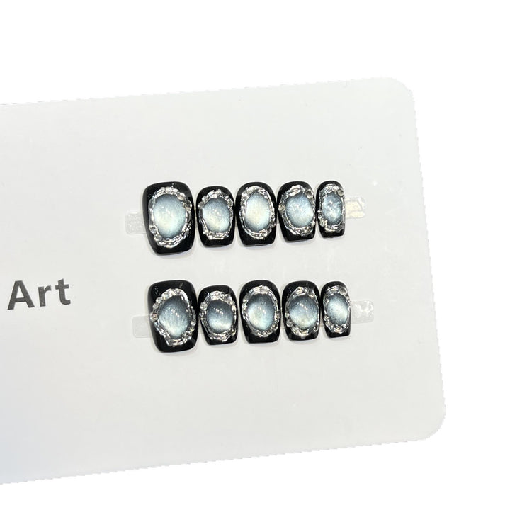 Glamorous Press-On Nail Art Set with Silver Accents Stornfield