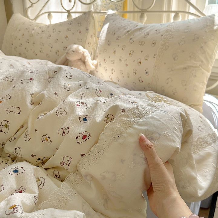 Soft Floral Embroidered Bedspread Set