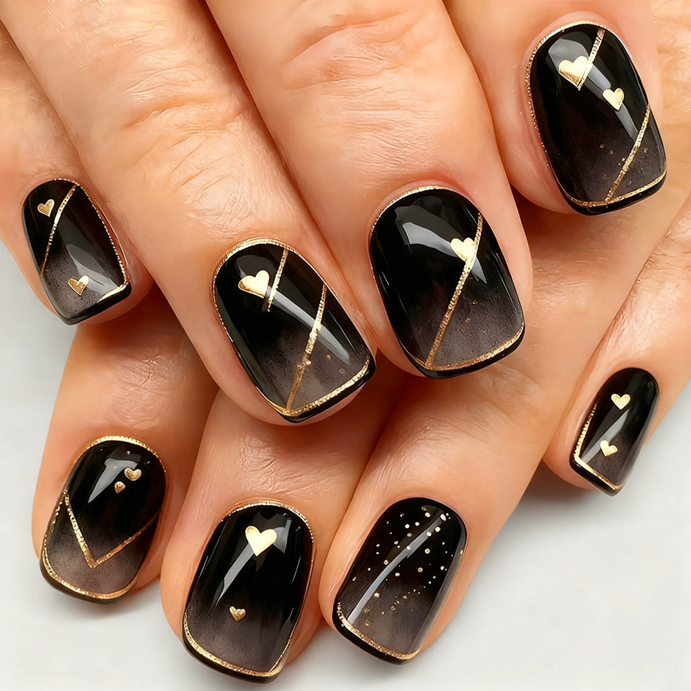 Elegant Heart-Embellished Press-On Nails Stornfield