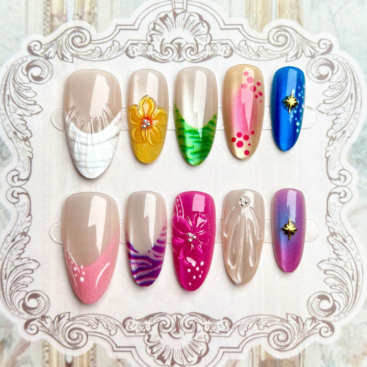 Artistic Press-On Nail Set with Vibrant Designs