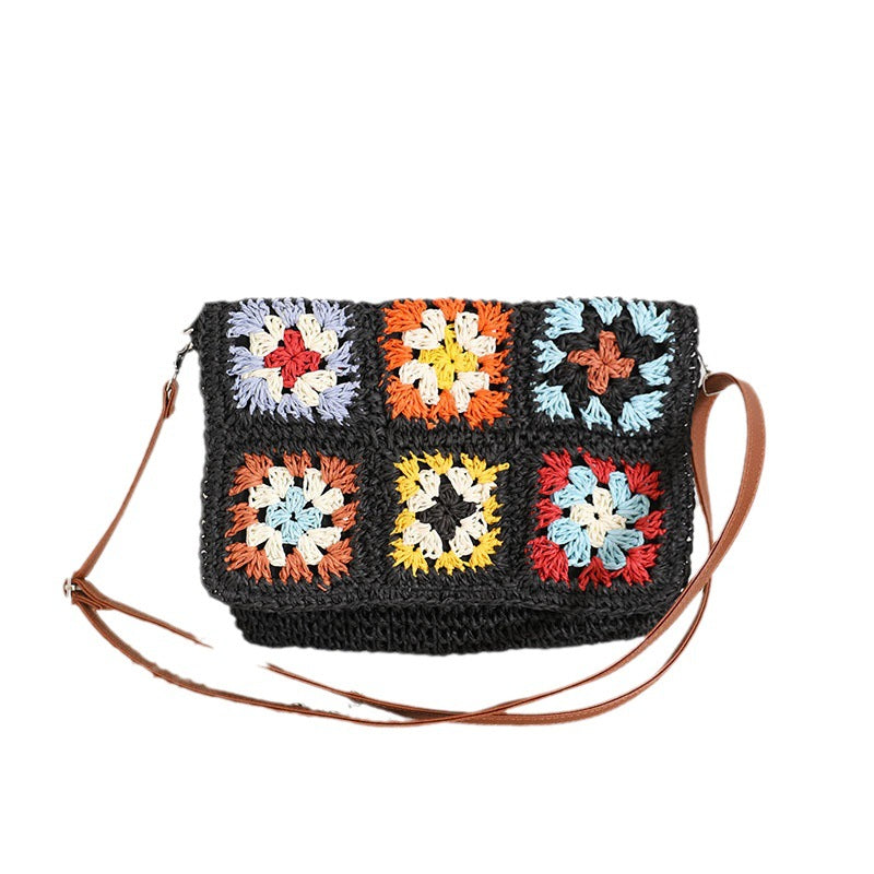 Fashionable shoulder bag with colorful crochet pattern Stornfield