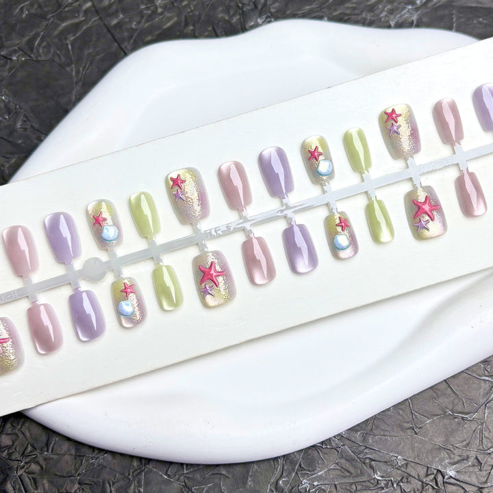 Elaborate Sea-Themed Press-On Nail Art Set