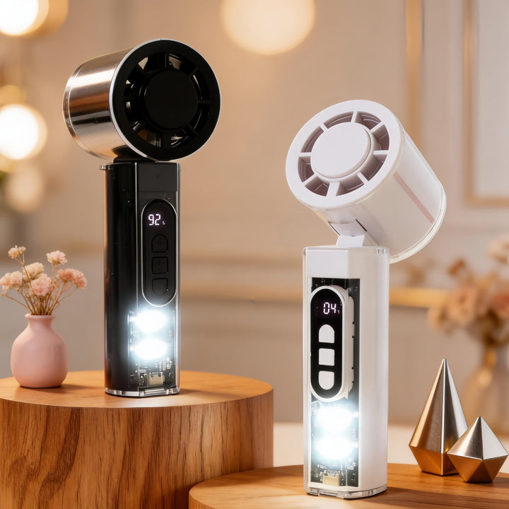 Women Portable Mini Fan with Digital Display and LED Lighting Stornfield
