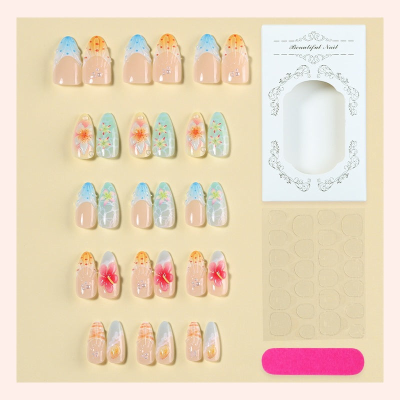 Artificial nail set with colorful floral and maritime designs Stornfield