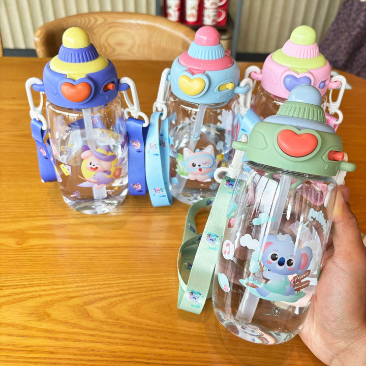 Women's transparent drinking bottle with ergonomic carrying handle and integrated straw Stornfield