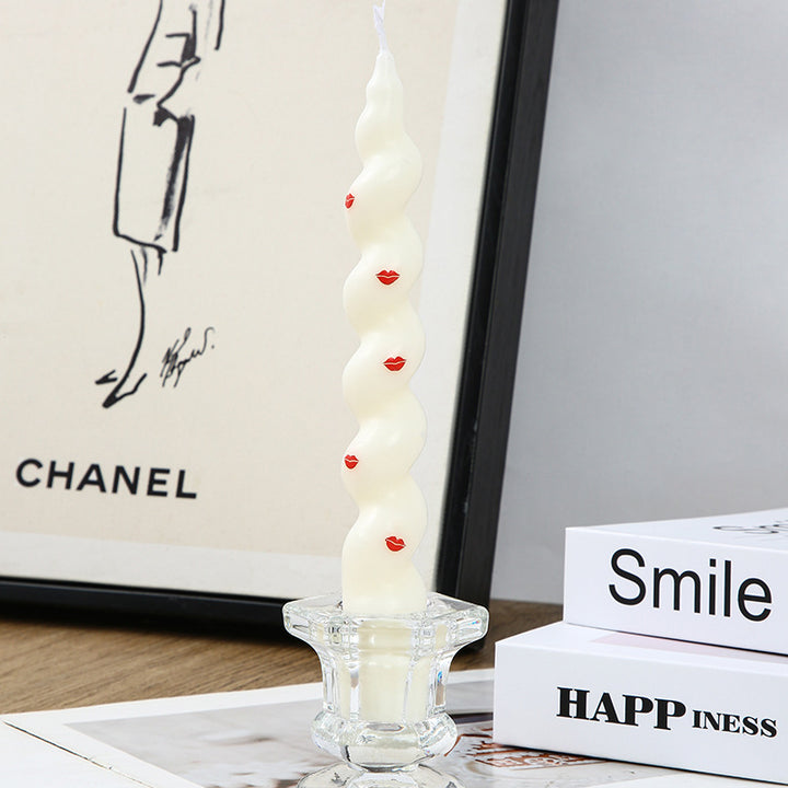 Wavy Sculptural Heart-Accent Taper Candle for Tabletop Decor