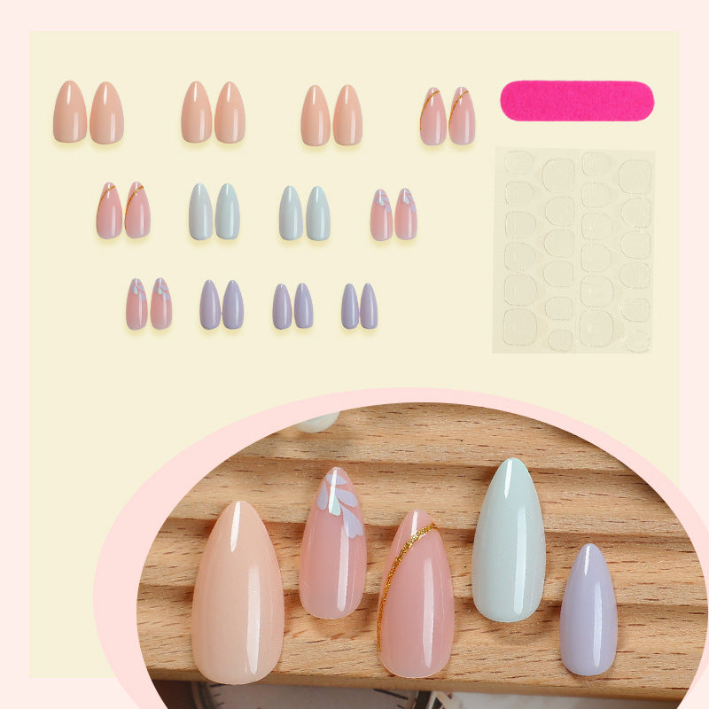 Artistic Press-On Nail Set with Gold Accent Designs Stornfield
