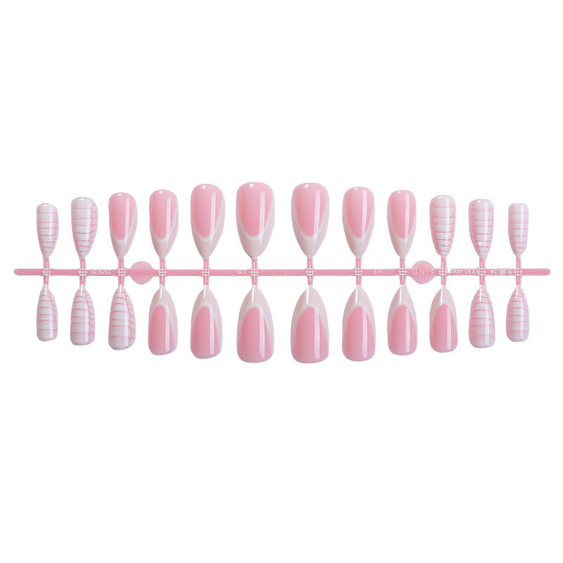 Elegant Almond-Shaped Press-On Nail Set with Striped and Solid Design Stornfield