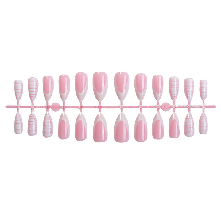 Elegant Almond-Shaped Press-On Nail Set with Striped and Solid Design Stornfield