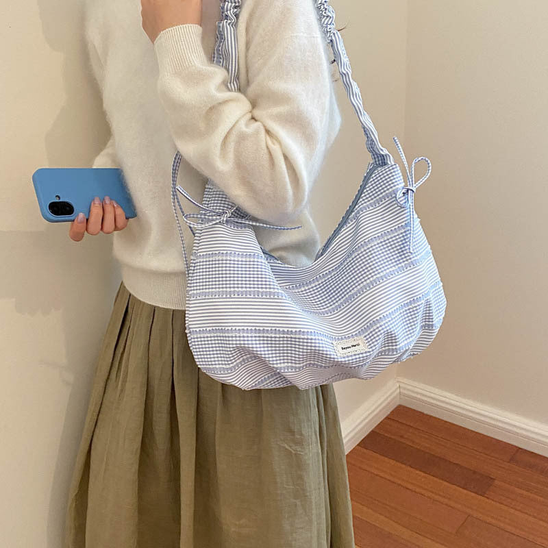 Ruffled Striped Shoulder Bag