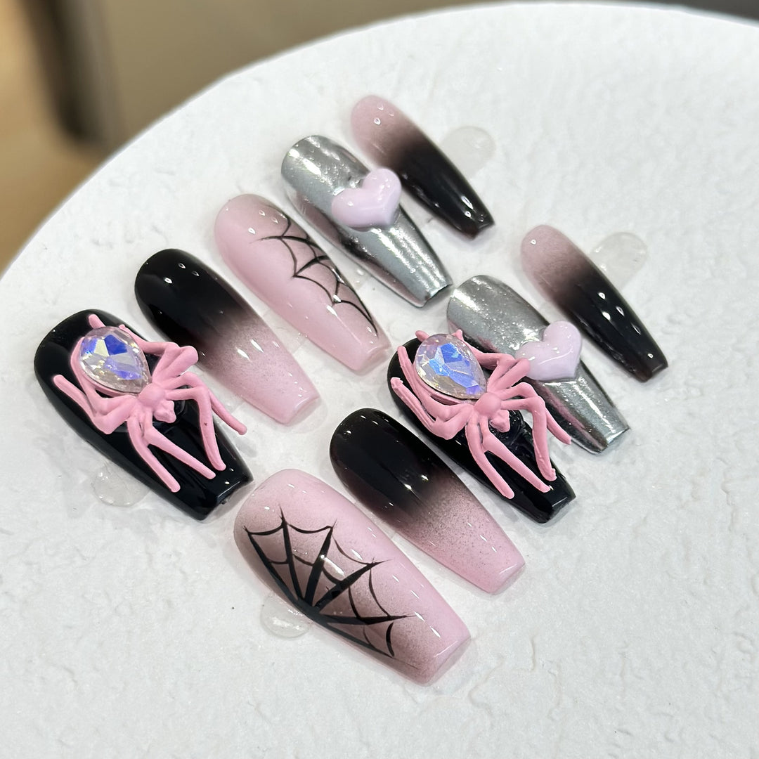 Themed Press-On Nail Art Set with Spider Accessories