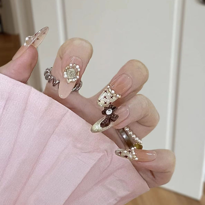 Artistic Stiletto Press-On Nail Set with Floral Embellishments Stornfield