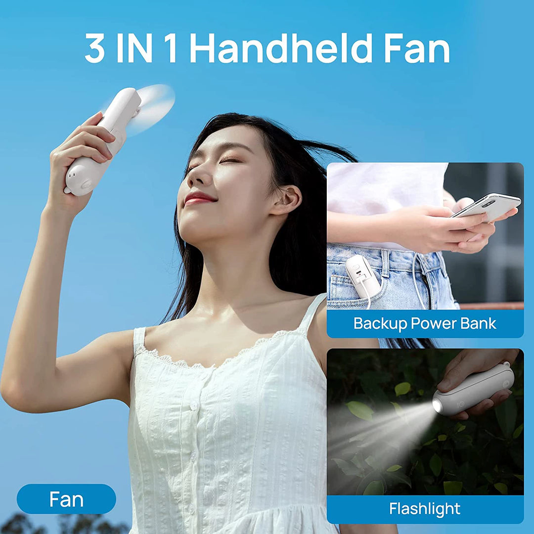 Unisex One Size Foldable Rechargeable Hand Fan with Integrated Power Bank and Dual USB Charging Ports Stornfield