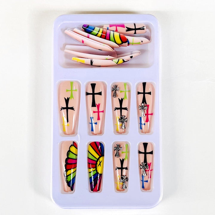 Artificial Nails Set with Creative Cross Pattern Stornfield