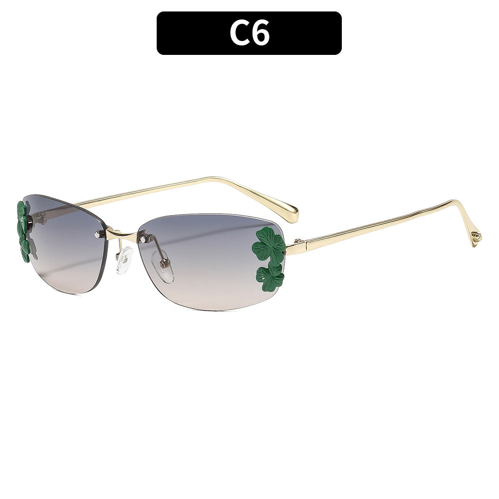 Floral Accent Rectangular Sunglasses