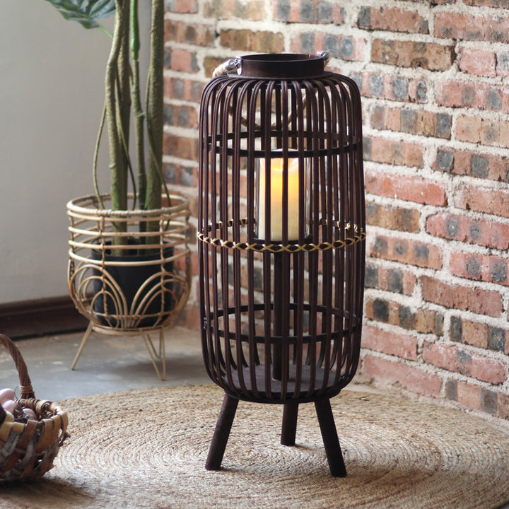 Stylish lantern made of rattan with wooden frame Stornfield