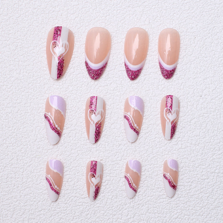 Artistic Glitter Heart Press-On Nails Stornfield