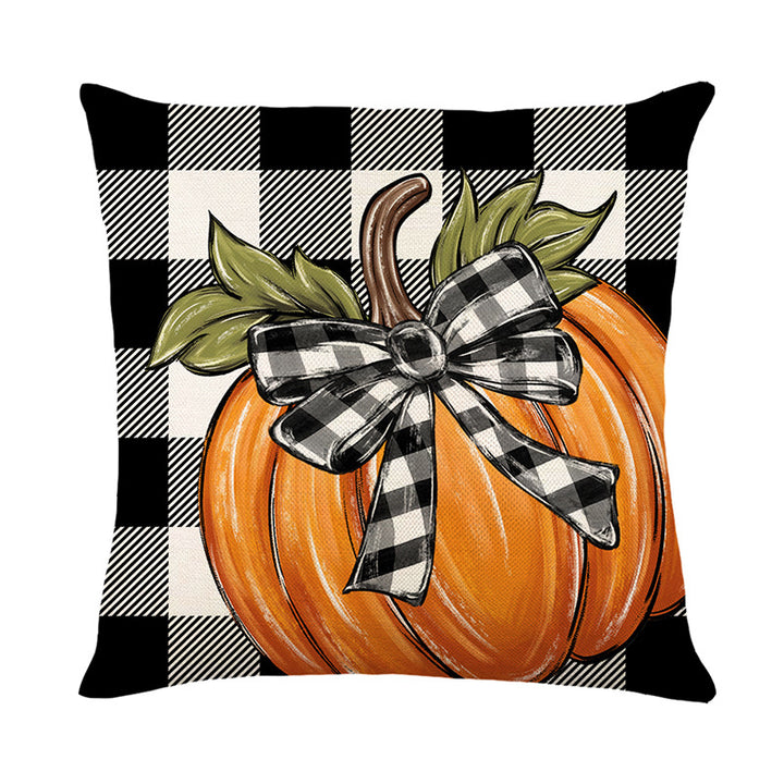 Decorative Cotton-Linen Fall Hello Pumpkin Square Throw Pillow Cover with Hidden Zipper