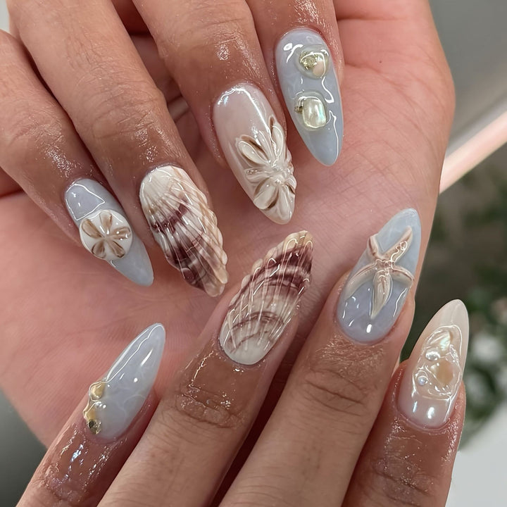 Shell-Decorated Press-On Nail Art Stornfield