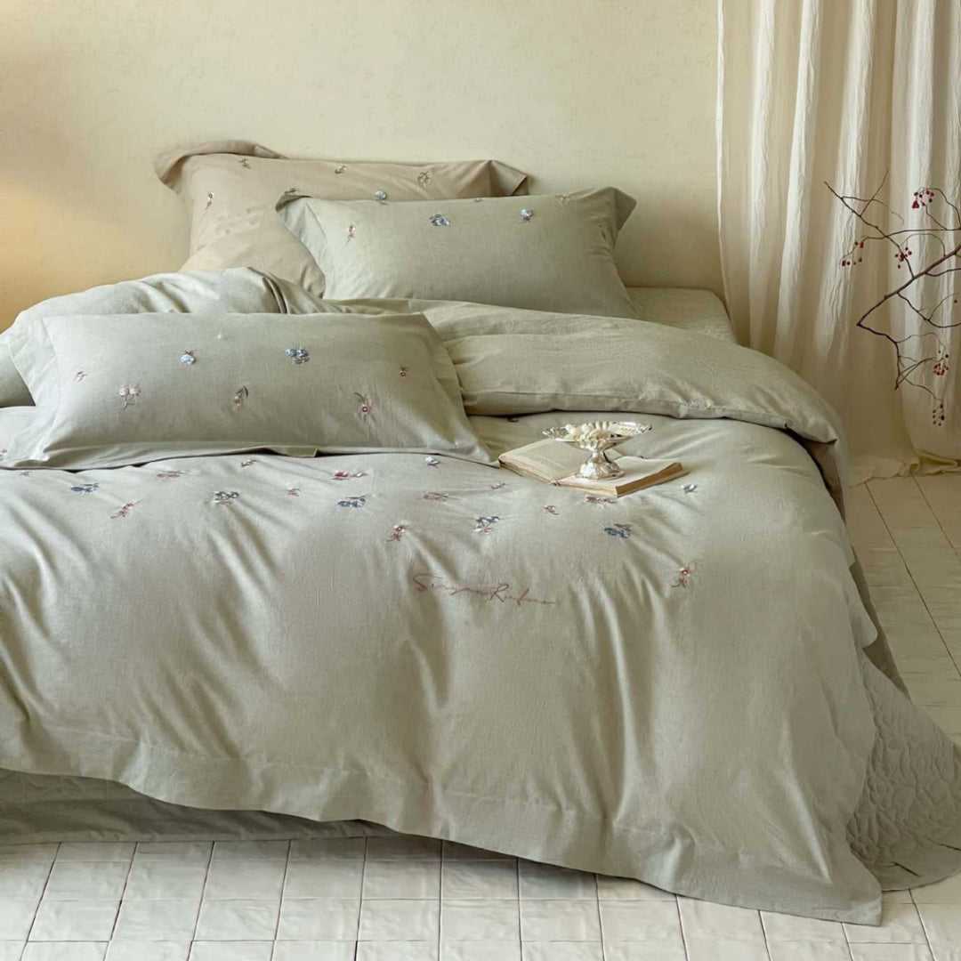 Embroidered Cotton Duvet Cover Bedding Set with Pillowcases