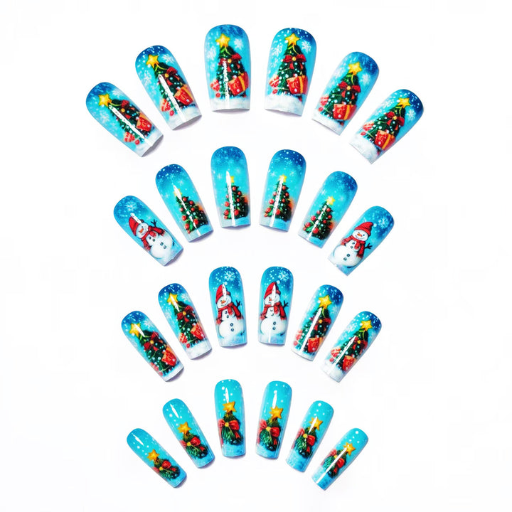 Artificial nails with festive Christmas tree and snowman motif Stornfield