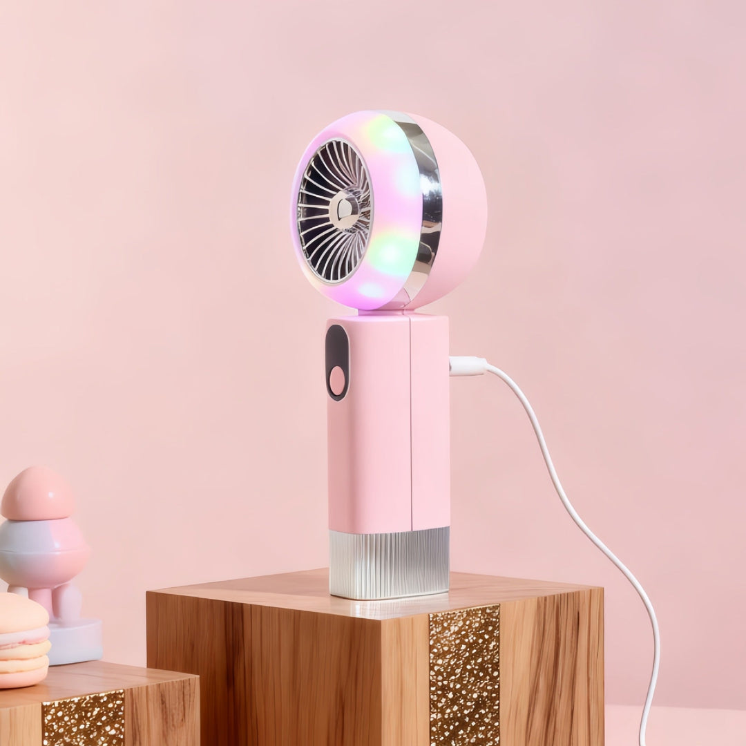 Ladies portable mini hand fan with LED light and digital control Stornfield