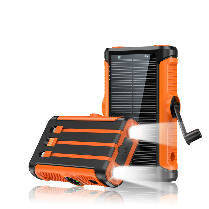 Portable solar battery with integrated hand crank charger Stornfield
