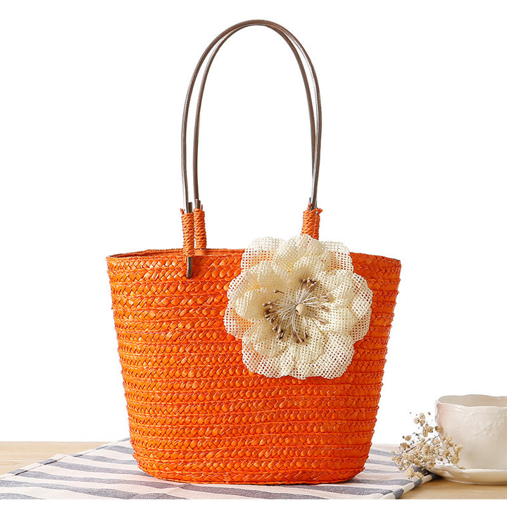 Elegant bast bag with flower appliqué Stornfield