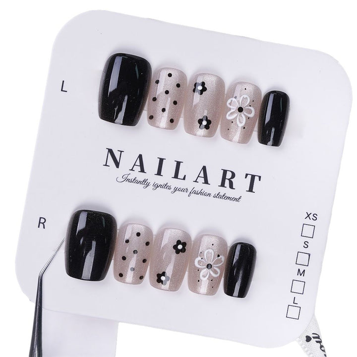 Artistic Press-On Nail Set with Floral and Speckled Design Stornfield